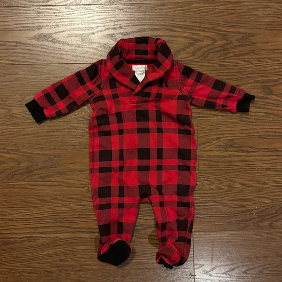 Ralph Lauren fleece Plaid Shawl Coverall one piece footie - Picture 1 of 4